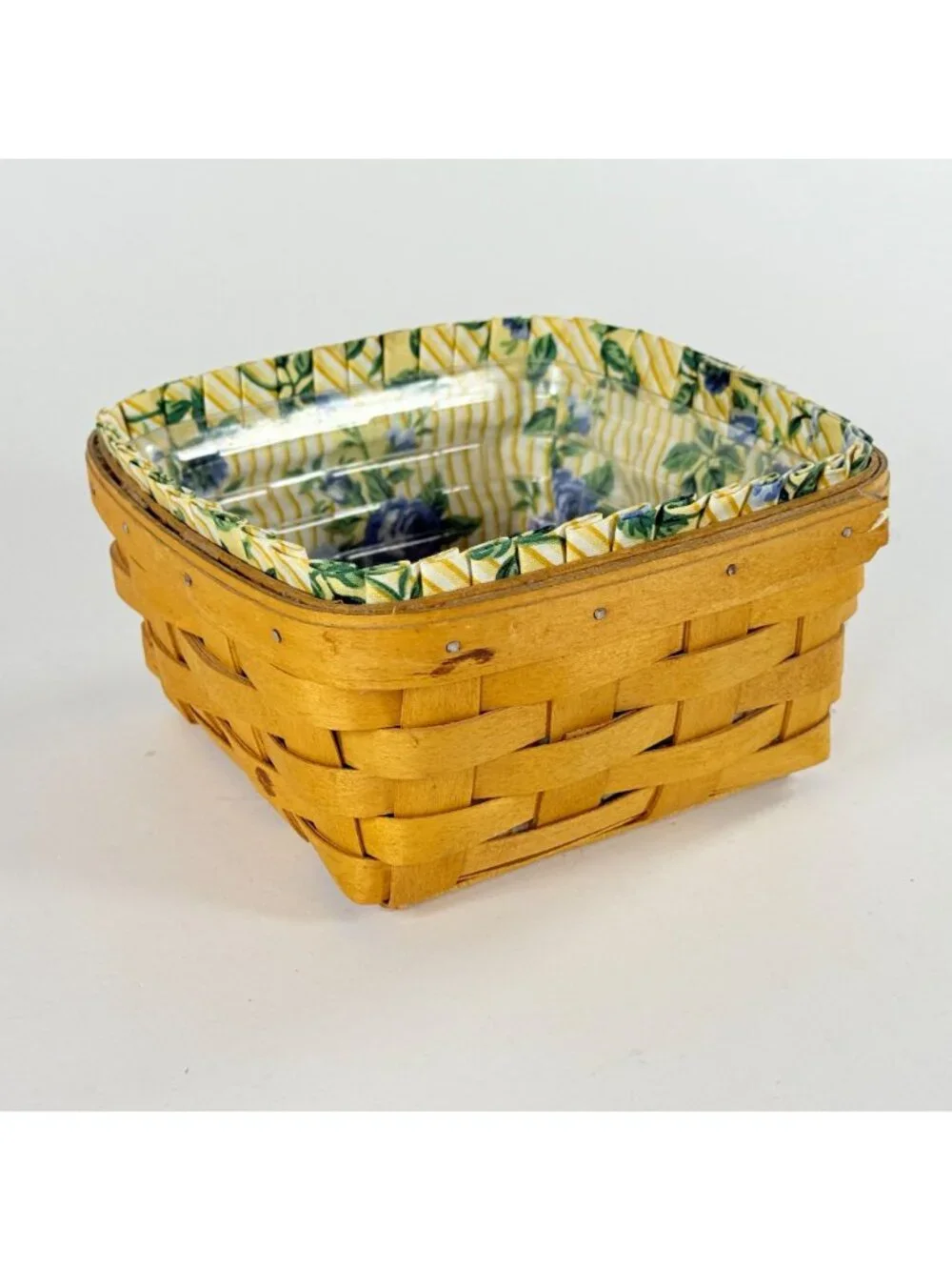 Longaberger 1998 Vintage Basket Yellow Floral Liner Protector Square Decor